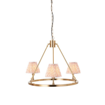 Stylish Aged Brass Ceiling Pendant Light with Peach Fabric Shades
