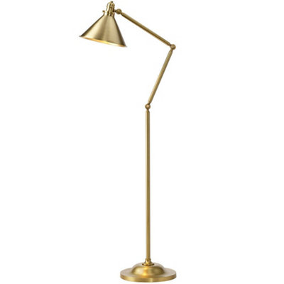 Stylish Aged Brass Floor Lamp with Funnel Shade and Adjustable Joints