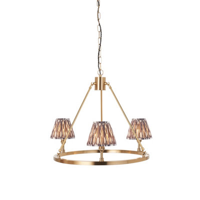 Stylish Aged Brass Hanging Pendant Light with Pearl Grey Shades