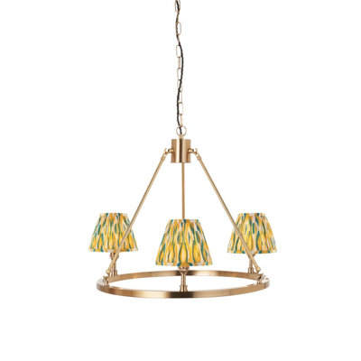 Stylish Aged Brass Hanging Pendant Light with Yellow and Jade Shades
