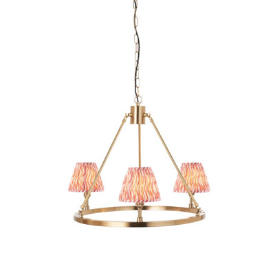 Stylish Aged Brass Pendant Light with Coral Pink Fabric Shades