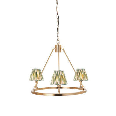 Stylish Aged Brass Pendant Light with Cotswold Green Fabric Shade