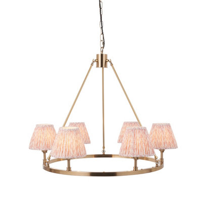 Stylish Aged Brass Pendant Light with Peach Fabric Shades for Home Decor
