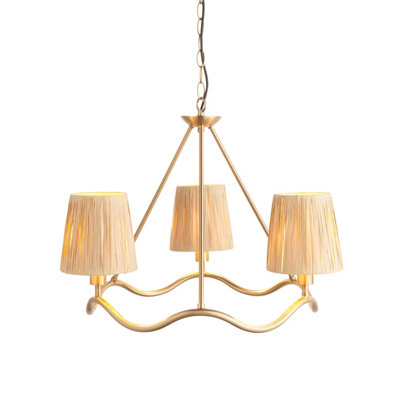 Stylish Aged Brass Pendant Light with Raffia Shades for Home Decor