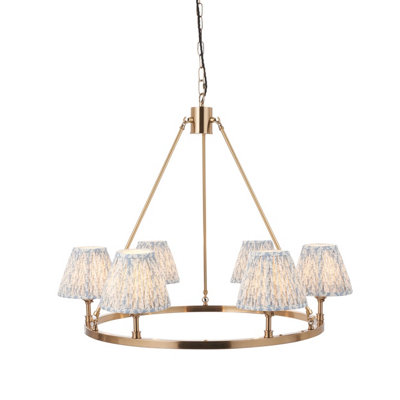 Stylish Aged Brass Pendant Light with Shell Bay Blue Shades