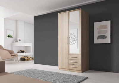 Stylish Alex Hinged Door Wardrobe W1000mm H2100mm D640mm - Timeless Sonoma Oak Finish