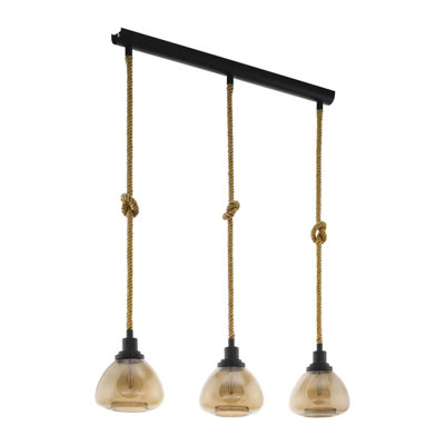 Stylish Amber Glass Hanging Pendant Light with Rope for Kitchen Island