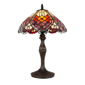 Stylish and Chic Red and Burnt Orange 12 Tiffany Lamp with Multiple Round Beads