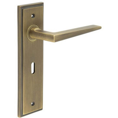 Stylish Antique Brass Door Handle Lock Backplate for Modern Homes - Solid Brass Interior Handle