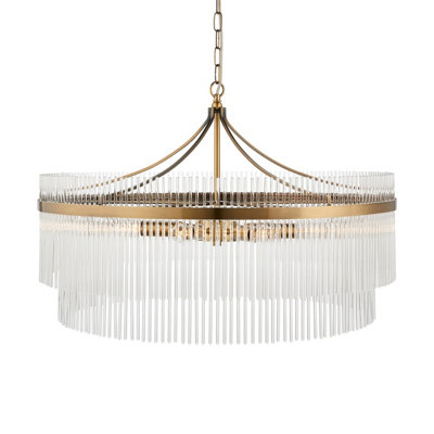 Stylish Antique Brass Hanging Pendant Light with Clear Glass Rods