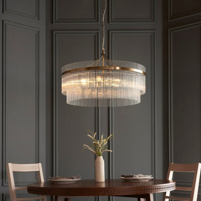 Stylish Antique Brass Hanging Pendant Light with Clear Glass Rods
