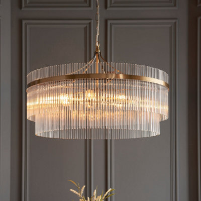 Stylish Antique Brass Hanging Pendant Light with Clear Glass Rods