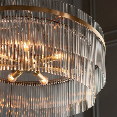 Stylish Antique Brass Hanging Pendant Light with Clear Glass Rods