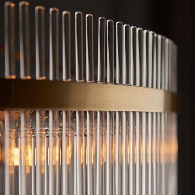 Stylish Antique Brass Hanging Pendant Light with Clear Glass Rods
