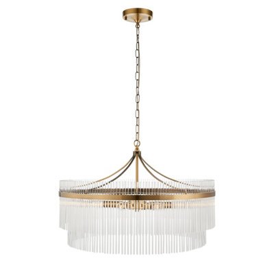 Stylish Antique Brass Hanging Pendant Light with Clear Glass Rods
