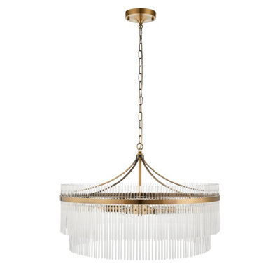 Stylish Antique Brass Hanging Pendant Light with Clear Glass Rods