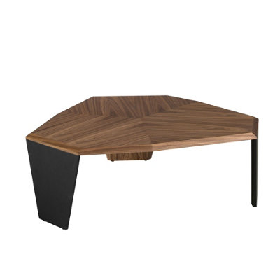 Stylish Asymmetrical Walnut and Black PVC Coffee Table