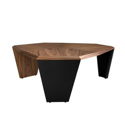 Stylish Asymmetrical Walnut and Black PVC Coffee Table