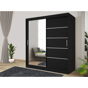 Stylish Bedroom Sliding Wardrobe - Storage Space & Sleek Design comes in Width 100cm/120cm/150cm/180cm/203cm/250cm (Black, 120cm)