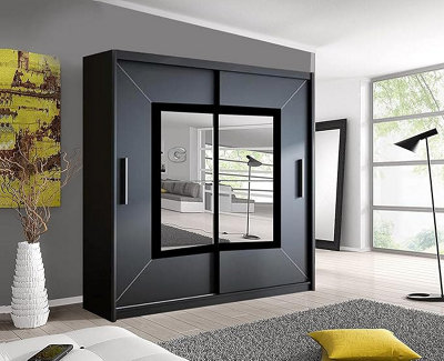 Stylish Bedroom Sliding Wardrobe - Storage Space & Sleek Design comes in Width 100cm/120cm/150cm/180cm/203cm/250cm (Black, 203cm)