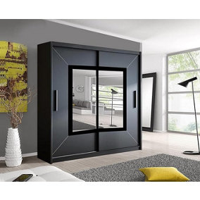 Stylish Bedroom Sliding Wardrobe - Storage Space & Sleek Design comes in Width 100cm/120cm/150cm/180cm/203cm/250cm (Black, 203cm)