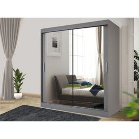 Stylish Bedroom Sliding Wardrobe - Storage Space & Sleek Design comes in Width 100cm/120cm/150cm/180cm/203cm/250cm (Grey, 100cm)