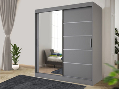 Stylish Bedroom Sliding Wardrobe - Storage Space & Sleek Design comes in Width 100cm/120cm/150cm/180cm/203cm/250cm (Grey, 120cm)