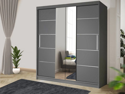 Stylish Bedroom Sliding Wardrobe - Storage Space & Sleek Design comes in Width 100cm/120cm/150cm/180cm/203cm/250cm (Grey, 150cm)