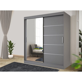 Stylish Bedroom Sliding Wardrobe - Storage Space & Sleek Design comes in Width 100cm/120cm/150cm/180cm/203cm/250cm (Grey, 203cm)