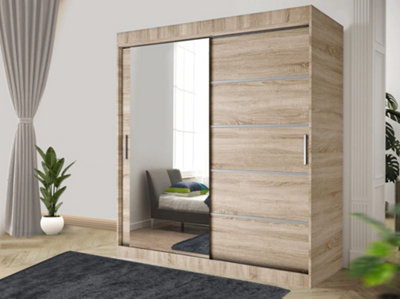 Stylish Bedroom Sliding Wardrobe - Storage Space & Sleek Design comes in Width 100cm/120cm/150cm/180cm/203cm/250cm (Oak, 120cm)