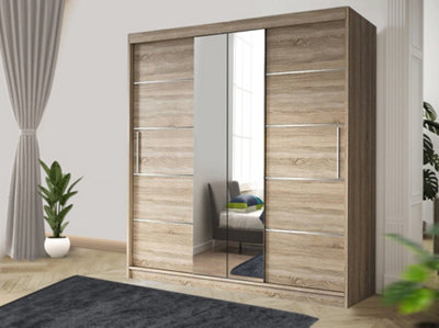 Stylish Bedroom Sliding Wardrobe - Storage Space & Sleek Design comes in Width 100cm/120cm/150cm/180cm/203cm/250cm (Oak, 150cm)