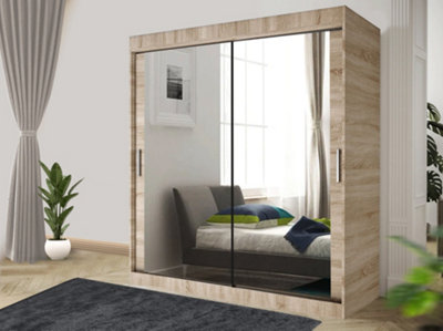 Stylish Bedroom Sliding Wardrobe - Storage Space & Sleek Design comes in Width 100cm/120cm/150cm/180cm/203cm/250cm (Oak, 203cm)