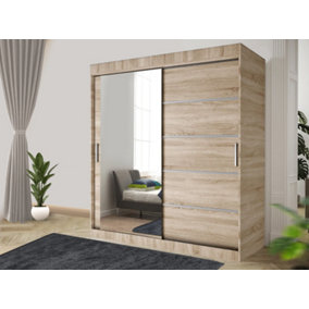 Stylish Bedroom Sliding Wardrobe - Storage Space & Sleek Design comes in Width 100cm/120cm/150cm/180cm/203cm/250cm (Oak, 203cm)