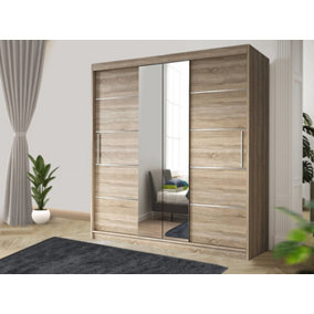 Stylish Bedroom Sliding Wardrobe - Storage Space & Sleek Design comes in Width 100cm/120cm/150cm/180cm/203cm/250cm (Oak, 203cm)