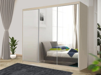 Stylish Bedroom Sliding Wardrobe - Storage Space & Sleek Design comes in Width 100cm/120cm/150cm/180cm/203cm/250cm (Oak, 250cm)