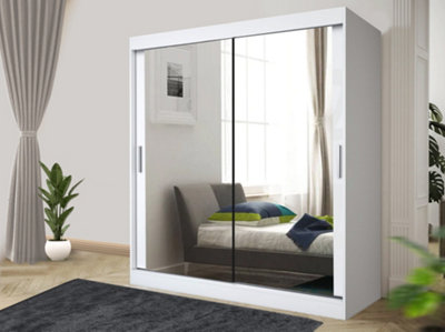 Stylish Bedroom Sliding Wardrobe - Storage Space & Sleek Design comes in Width 100cm/120cm/150cm/180cm/203cm/250cm (White, 120cm)