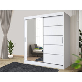 Stylish Bedroom Sliding Wardrobe - Storage Space & Sleek Design comes in Width 100cm/120cm/150cm/180cm/203cm/250cm (White, 203cm)