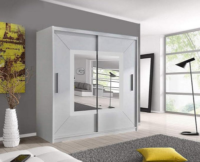 Stylish Bedroom Sliding Wardrobe - Storage Space & Sleek Design comes in Width 100cm/120cm/150cm/180cm/203cm/250cm (White, 203cm)