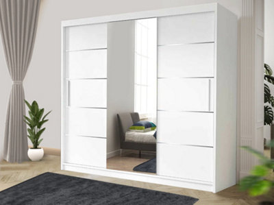 Stylish Bedroom Sliding Wardrobe - Storage Space & Sleek Design comes in Width 100cm/120cm/150cm/180cm/203cm/250cm (White, 250cm)