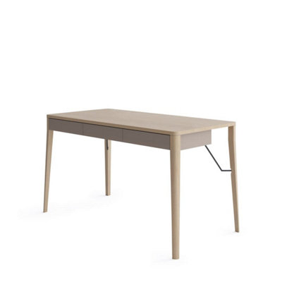 Stylish Beige & Light Oak Desk H770mm W1390mm D710mm - Modern Design with Three Drawers
