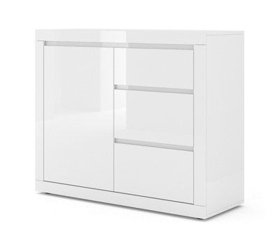 Stylish BELLO BIANCO II 105cm Chest of Drawers in White Matt with High Gloss Fronts - 400m x 890mm x 1050mm