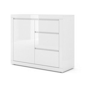 Stylish BELLO BIANCO II 105cm Chest of Drawers in White Matt with High Gloss Fronts - 400m x 890mm x 1050mm