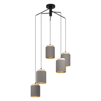 Stylish Black and Brown Pendant Ceiling Light with Cappuccino Fabric Shade