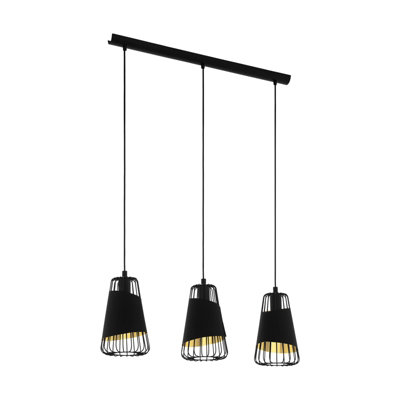 Stylish Black and Gold Hanging Pendant Light for Kitchen Island - 3 x 60W E27