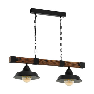Stylish Black and Rustic Wood Pendant Light for Kitchen and Dining Areas