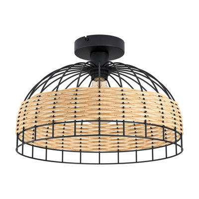 Stylish Black and Wicker Semi Flush Ceiling Light with E27 Bulb Feature