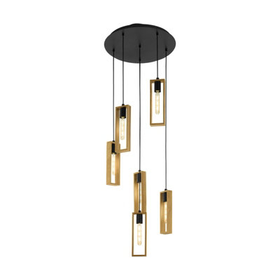 Stylish Black and Wood 6-Bulb Ceiling Pendant Light for Hallways