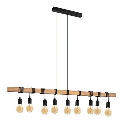 Stylish Black and Wood Hanging Ceiling Pendant Light for Dining Tables