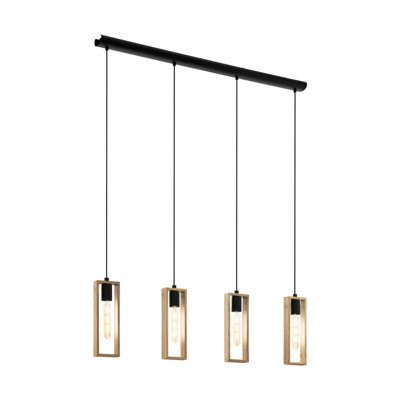 Stylish Black and Wood Hanging Pendant Light for Kitchen Island