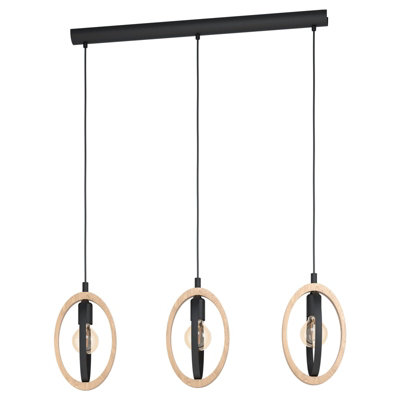 Stylish Black and Wood Hoop Ceiling Pendant Light for Modern Interiors